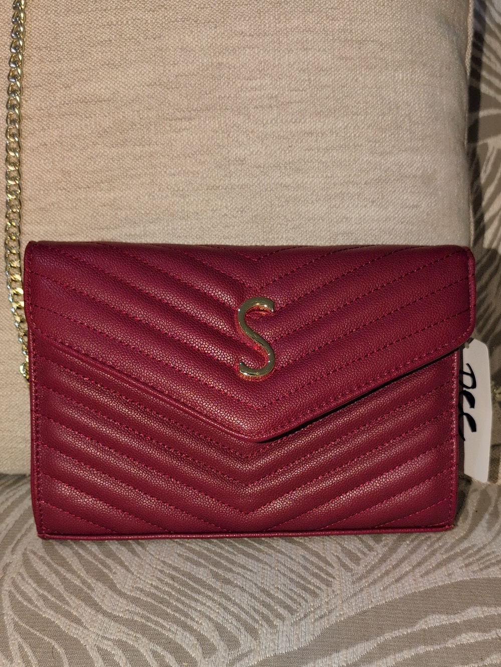 S Logo Quilted Crossbody Bag in Deep Berry. New With Tags